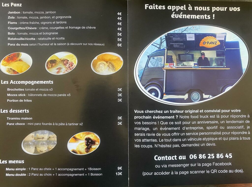 BaRàBraV foodtruck Opan'Z spécialités Panzerotti menu