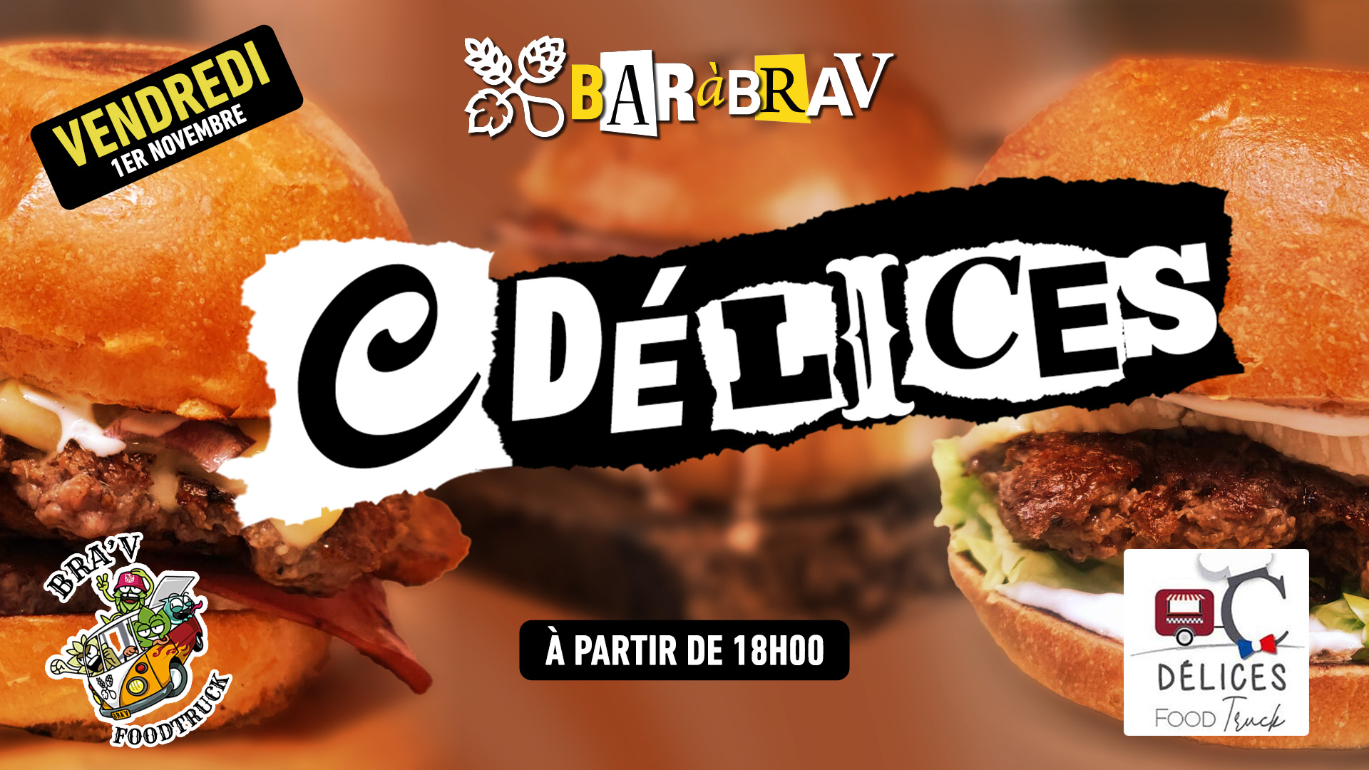 Foodtruck burgers maison c’Délices au BaRàBraV pour le 1er novembre